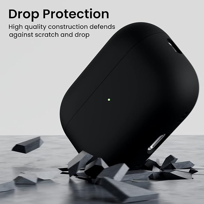 ORNARTO Compatible with AirPods Pro 2 Case 2022, Full Protective Hybrid Silicone for AirPods Pro 2nd Generation Case, Front LED Visible Skin Cover-Black