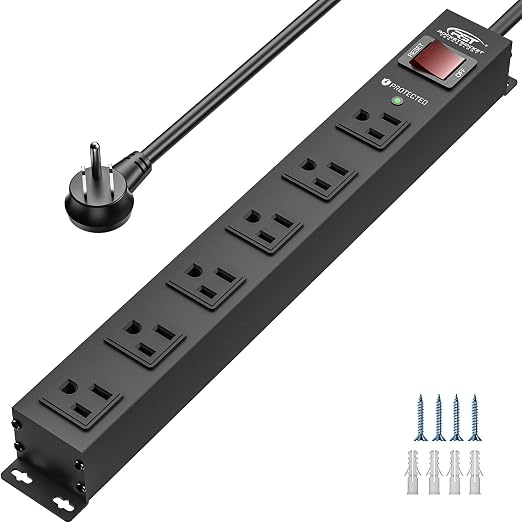 CRST 6 Outlet Heavy Duty Metal Power Strip with Switch 15A/1875W, 6FT Cord