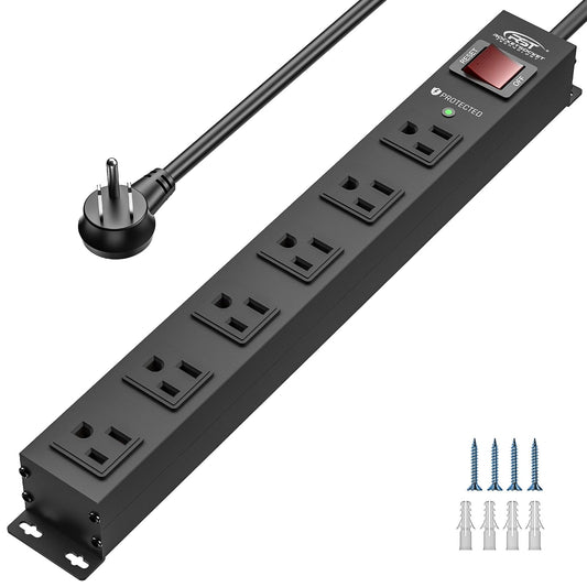 CRST 6 Outlet Heavy Duty Metal Power Strip with Switch 15A/1875W, 6FT Cord