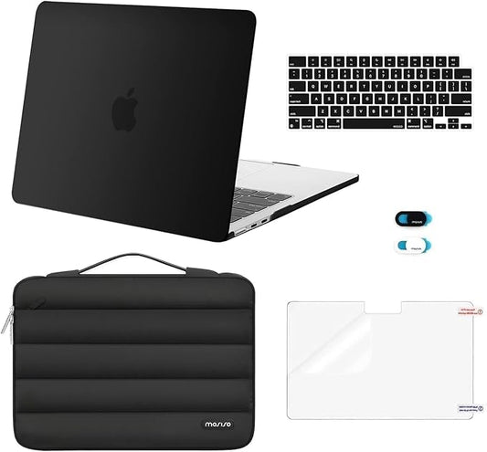 MOSISO Compatible with MacBook Air 13 inch Case M5 2026 M4 2025 M3 M2 2024-2022 A3449 A3240 A3113 A2681, Hard Case&Puffy Bag&Keyboard Cover&Webcam Cover&ScreenFilm for MacBook Air 13.6, Black