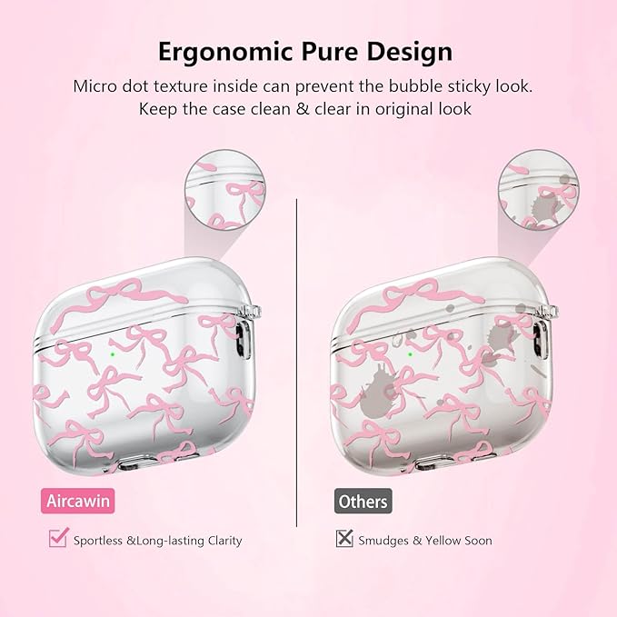 for Airpods Pro 3 Case Clear,Cute Girly Bow Tie Kawaii Ribbon Pattern for Airpods Pro 3rd Generation Case Cover,Soft TPU with Bowknot Flower Heart Keychain&Cleaning Pen Women Girls-Clear