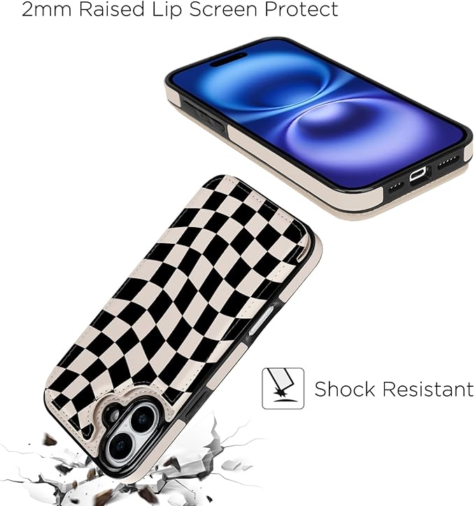 uCOLOR for iPhone 17 Wallet Case with Card Holder PU Leather RFID Blocking Design iPhone 17 flip case for Women Men Magnetic Clasp Kickstand Design 6.3 inch (Dune Mirage Checkboard)