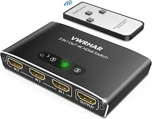 HDMI Switch 3 in 1 Out 4K UHD HDMI Switcher Splitter, Automatic Switch with Remote Metal HDMI Switch Box Hub Support 4K 3D 1080P HDCP2.2 for PS5 PS4 Xbox DVD Player Fire Stick Apple TV PC