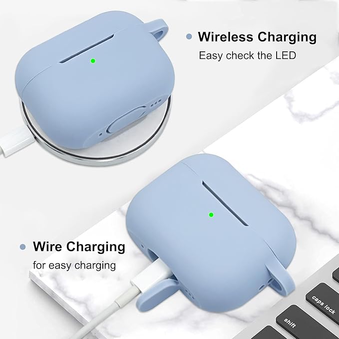 Compatible with AirPods Pro 2nd Generation Case with Cleaner Kit, Silicone Protective Case for Apple AirPod Pro 2nd/1st Earbuds Wireless Charging Cases with Bling Keychain (Gray Blue)