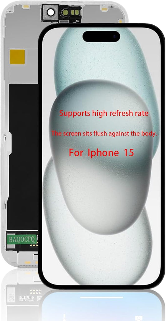 for iPhone 15 Screen Replacement, 6.1 inch 3D Touch FHD Display LCD Full Repair Kit with Digitizer Assembly, Tool Set, Tempered Glass & Waterproof Adhesive