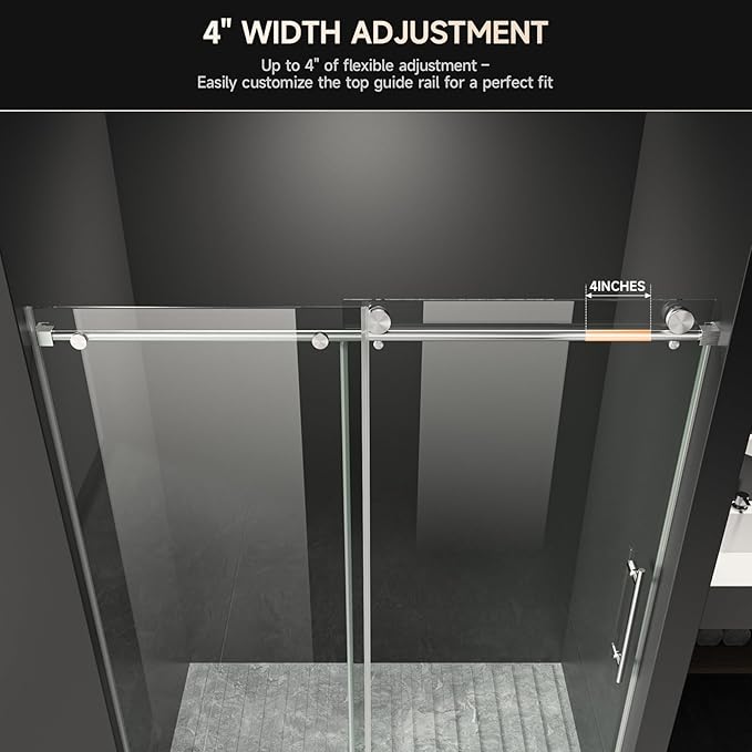 Frameless Shower Door, 56-60" W x 74" H 8mm Single Sliding Shower Door with 5/16" Clear Tempered Glass, Bathroom Glass Door for Walk-in Shower, Brushed Nickel