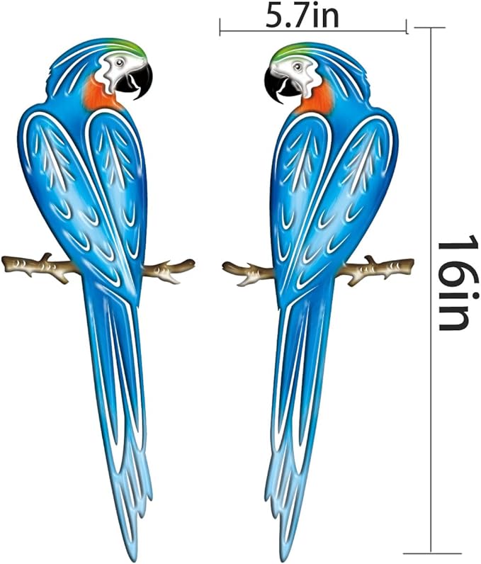 EiGreen Metal Bird Wall Art Decor 3D Outdoor parrot Sculpture, Hanging Garden Metal Wall Decor Suitable for Gardens Fence Patio Living Room Bedroom Yard Gift