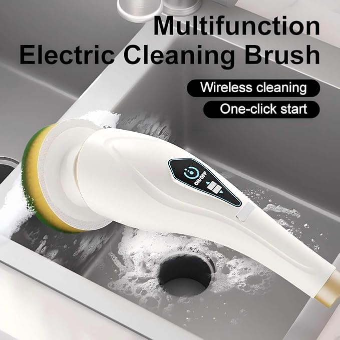 SONGLLES Electric Rotary Scrubber with 8 Replaceable Brush Heads, 2 Speed Modes, Expandable Handle up to 59 inches, Waterproof, Cordless Cleaning Brush, Perfect for Homes, bathrooms, and Kitchens