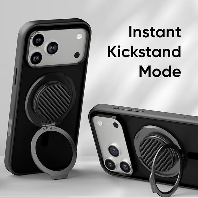 FLOLAB ForgeGrip Strong Magnetic Phone Holder & Phone Grip for MagSafe Grip iPhone Accessories Magnetic Phone Grip, Ring Holder & Stand, Satisfying Snap Grip - Carbon Fiber