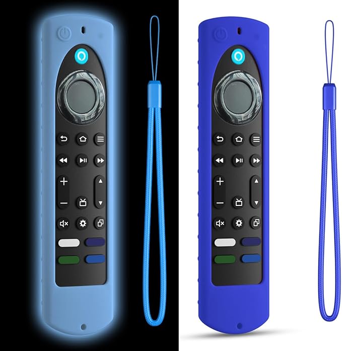 6.4 Inch Silicone Cover Compatible with Fire TV Stick 4K Max 2nd gen 2023 Remote Control,Silicone Case for Toshiba/Insignia Smart TV Remote,Anti-Slip Sleeve Cover with Lanyard(Glowblue+Blue)