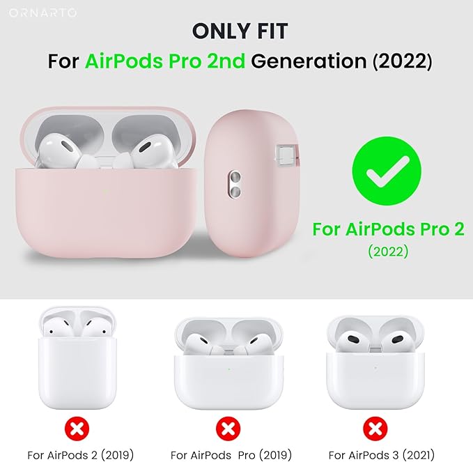 ORNARTO Compatible with AirPods Pro 2 Case 2022, Full Protective Hybrid Silicone for AirPods Pro 2nd Generation Case, Front LED Visible Skin Cover-Pink