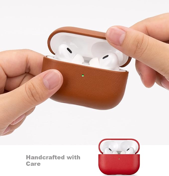 LOPIE Leather Case for AirPods Pro 2 - Handmade AirPods Pro 2nd Generation Case Cover with Lanyard - Made of Full Grain Leather - Drop Protection Hard Shell Cover - Wireless Charging Compatible - Red