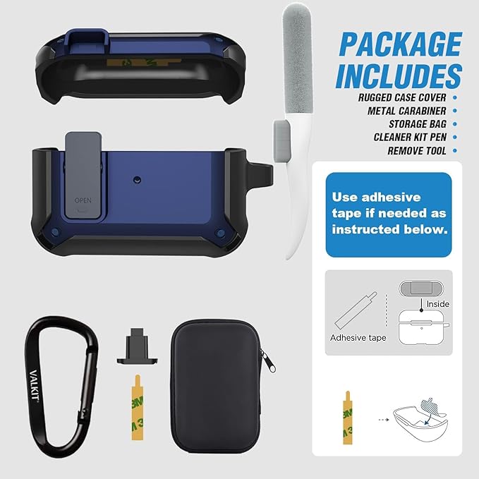 Valkit for Airpods Pro Case Cover with Lock, Military Armor Series Full-Body AirPod Pro Case with Keychain Cool Air Pod Pro Shockproof Protective Case for AirPods Pro 2019, Black/Blue