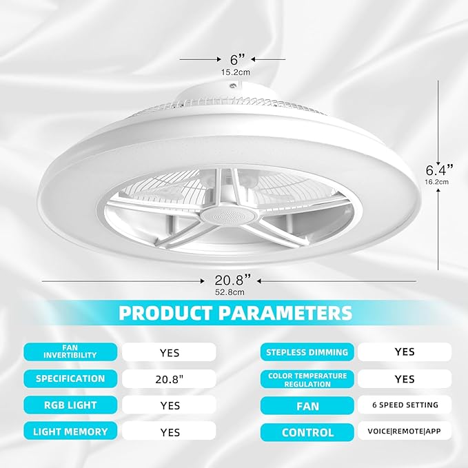 BAYSQUIRREL Samrt Low Profile Ceiling Fan with Light,Bluetooth Bladeless Ceiling Fans with Speaker,RGB-LED Dimmable Reversible Flush Mount Ceiling Fan for Bedroom