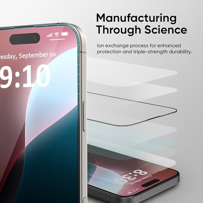 FLOLAB NanoArmour ONETIME PRO for iPhone 16 Pro Screen Protector, Anti-Reflective,PolarSpectra Anti-Rainbow, Tempered Glass, Ultra Clear, Infinity Edge