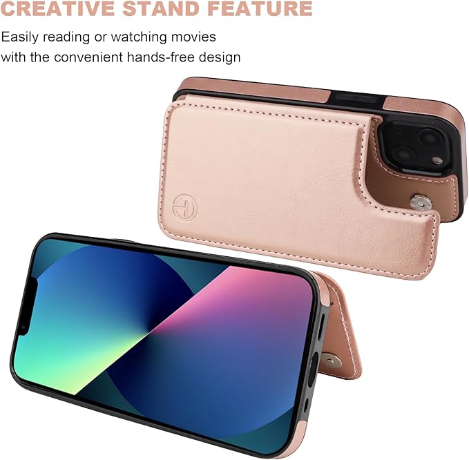 ONETOP Compatible with Magsafe for iPhone 13 Mini Wallet Case with Card Holder, PU Leather Kickstand RFID Blocking Case, Double Magnetic Clasp and Durable Shockproof Cover 5.4 Inch (Rose Gold)