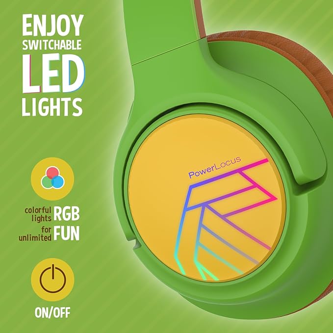 PowerLocus Kids Wireless Headphones, Bluetooth Kids Headphones LED Lights Over Ear with 74/85/94dB Volume Limited, 45H Playtime,Built-in Mic, Two Device Share Mode, HD Stereo for Travel/PC/Tablet