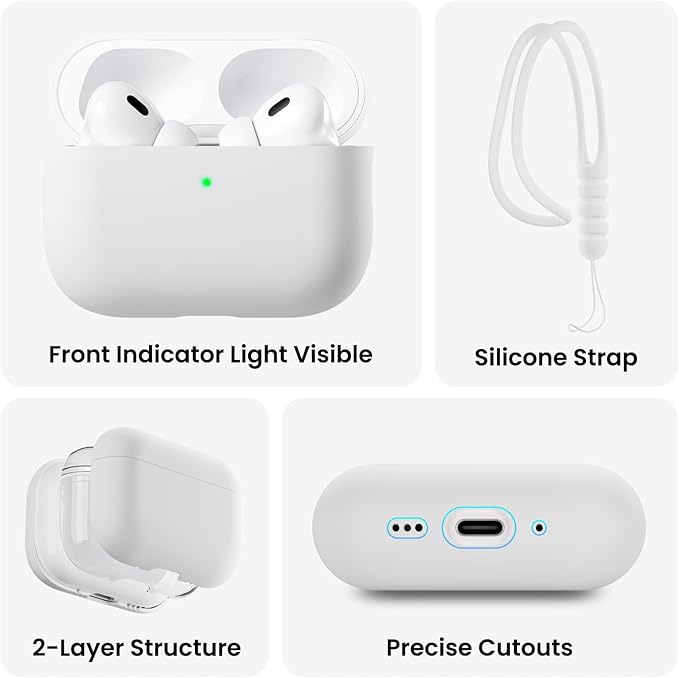 ORNARTO Compatible with AirPods Pro 3 Case 2025, Full Protective Hybrid Silicone for AirPods Pro 3rd Generation Case, Front LED Visible Skin Cover-White