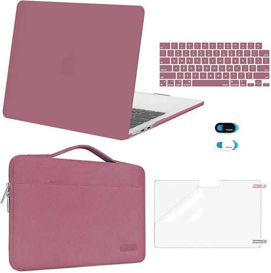 MOSISO Compatible with MacBook Air 13 inch Case M5 2026 M4 2025 M3 M2 2024-2022 A3449 A3240 A3113 A2681,Hard Shell&Sleeve Bag&Keyboard Skin&Webcam Cover&ScreenFilm for MacBook Air 13.6, Dusty Rose