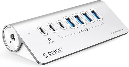 ORICO 7-Port USB 3.2 Gen2 Hub, Powered USB 3.2 Hub with 4 USB-A, 2 USB-C, PD 60W, 72W Power Adapter, 10Gbps Aluminium USB-Splitter with 1.64Ft USB-C to USB-A/C Cable for iMac, MacBooks, Mac mini - Image 4