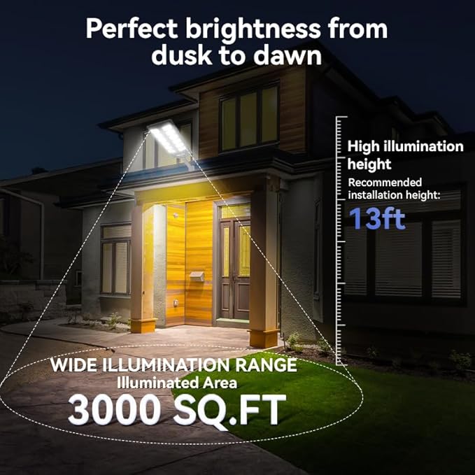 Solar Street Lights Outdoor Waterproof, IP66 15000LM 6500K Solar Flood Lights Dusk to Dawn Wide Angle Motion Sensor and Remote,Upgrade Fixing Rod (4 Pack)