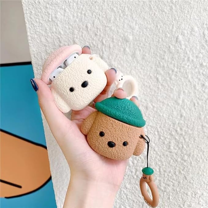 Case Compatible with AirPods 4, Cute Creative Pet Hat Teddy Dog Earphone Case, Puppy Style Soft Silicone Earphone Protection Skin for AirPods4 +Finger Lanyard -Pink