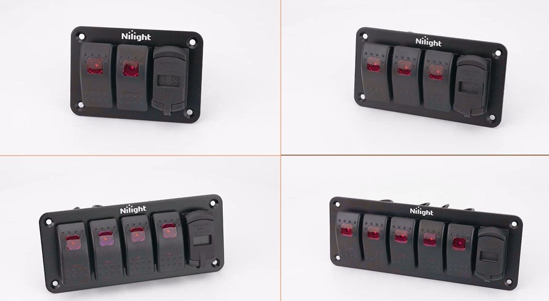 Nilight 4 Gang Rocker Switch Panel with Dual USB Socket Voltmeter