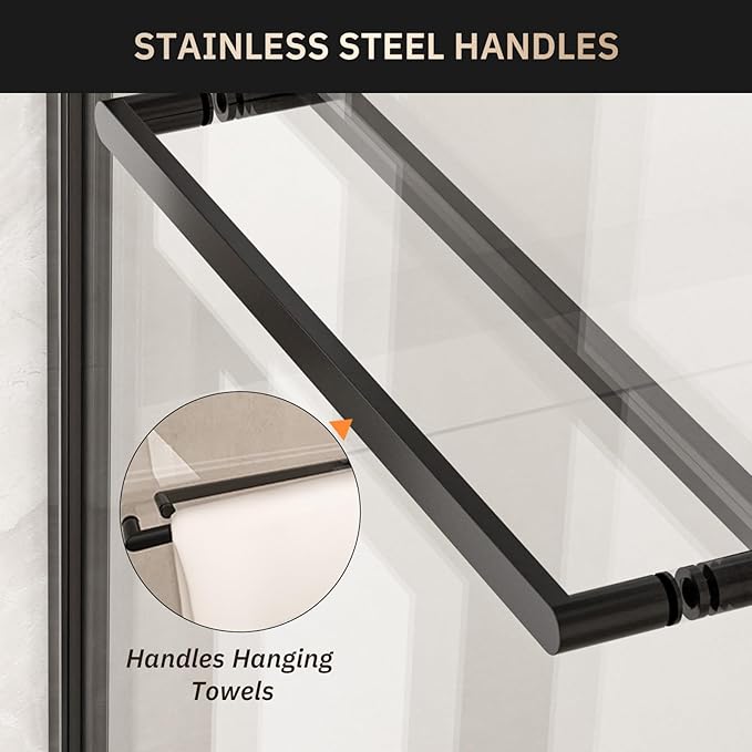 Glass Shower Door 50-54" W x 72" H Semi-Frameless Double Sliding Bathroom Shower Doors with 1/4 inch Clear Tempered Glass for Walk-in Shower, Matte Black