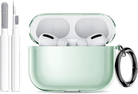 for AirPods Pro 3 Case (2025) with Cleaner Kit, Cute Soft Silicone Cover Compatible AirPods Pro 3rd Genera case with Keychain for Women Men with Keychain for Airpod Pro case(2025) Transparent Green