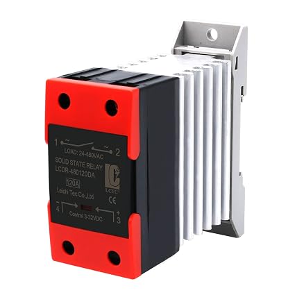 SSR 120 DA Solid State Relay DC to AC (Input 3-32V DC Output 24-480V AC) with Radiator,120A,Resistive Load ≤60Amp, inductive Load ≤20Amp