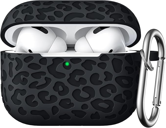 Compatible with Airpods Pro 2nd Generation Case, Leopard Engraved Soft Silicone Skin Cover Full Protective Case for AirPods Pro Case 2nd/Airpod Pro Case Cover,Front LED Visible,Black