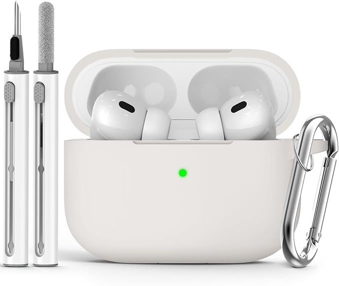 Ljusmicker for AirPods Pro Case Cover with Cleaner Kit,Soft Silicone Protective Cases for Apple AirPod Pro 2nd/1st Generation Case for Women Men,AirPods Pro 2 Case Accessories with Keychain-Stone