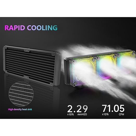 T-360MM Black ARGB Liquid CPU Water Cooling with 3 X 120mm ARGB PWM Fan,Temperature Display, Computer Water Cooling