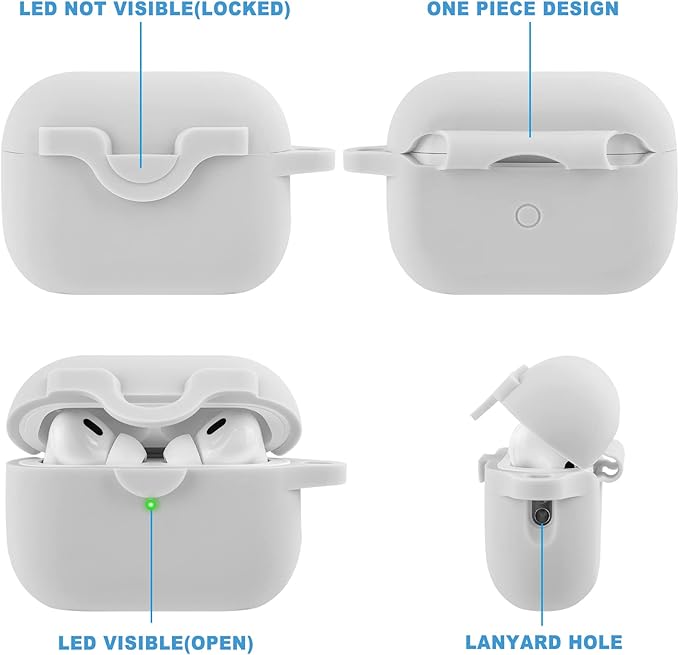 Secure Lock Case for Airpods Pro 2 Case with Cute Bling Keychain, Silicone Protective Case Cover for Airpods Pro 2nd Generation Case Women Girls - Grey