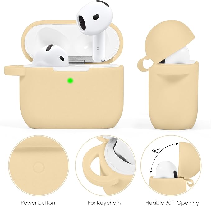Case Compatible for Apple Airpods 4 - VISOOM Airpods 4 Cases 2024 Cover Women Anti-Drop Silicone iPods 4 Earbuds Wireless Accessorie Charging Cases Girl Bling Keychain for Airpod iPods 4th Generation