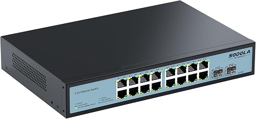 SODOLA 16 Port 2.5Gb Switch Umanaged,16X 2.5GBASE-T Ports,2X 10G SFP+