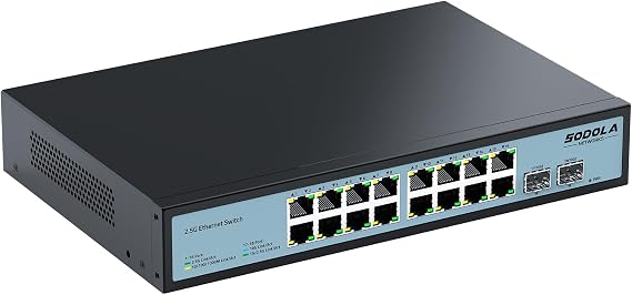 SODOLA 16 Port 2.5Gb Switch Umanaged,16X 2.5GBASE-T Ports,2X 10G SFP+