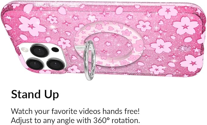 VELVET CAVIAR Compatible with MagSafe Phone Grip - Magnetic Ring Holder with Adjustable Stand - Removable MagSafe Accessories for iPhone 16, 15, 14, 13, 12 (Pink Cherry Blossom)