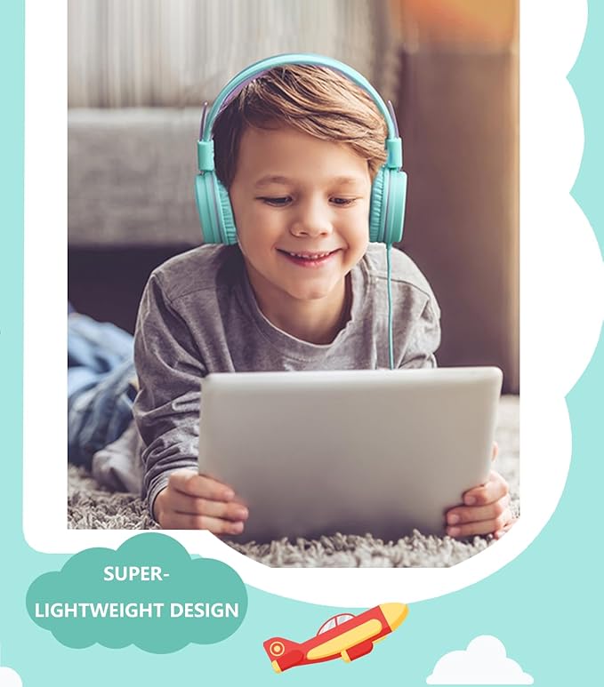 Upgrade USB Type C Kids Headphone for School, 94dB Safe Volume Limited, HD Stereo Sound, Foldable Lightweight On-Ear Headphones for Boys/Girls/Students/Tablet/Travel(Mint Green)