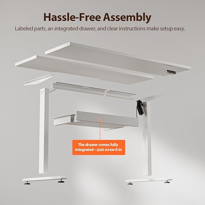 Agilestic Electric Standing Desk with Integrated Drawer, Height Adjustable Desk, Ergonomic Rising 48"x24" Wooden Desk, Sit-Stand Workstation with Memory Presets for Work Home Office, White