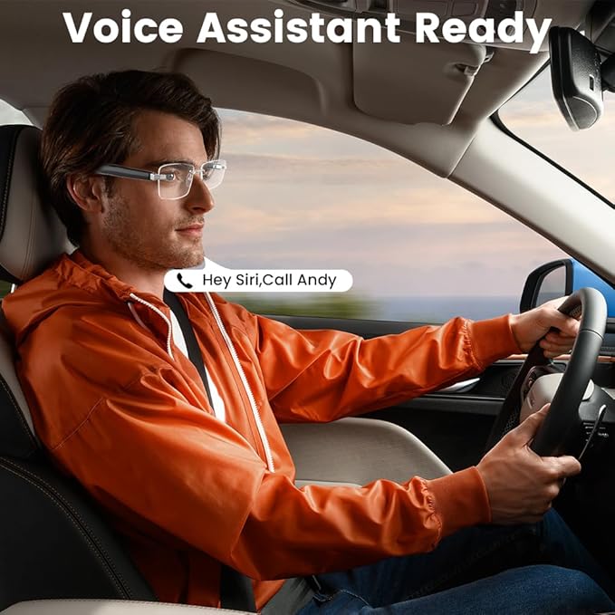 Smart Glasses Rimless Smartglasses with Bluetooth Speaker,Remote Control Photo Taking/Indoor Protection Voice Control (Anti-Bluelight Lenses)