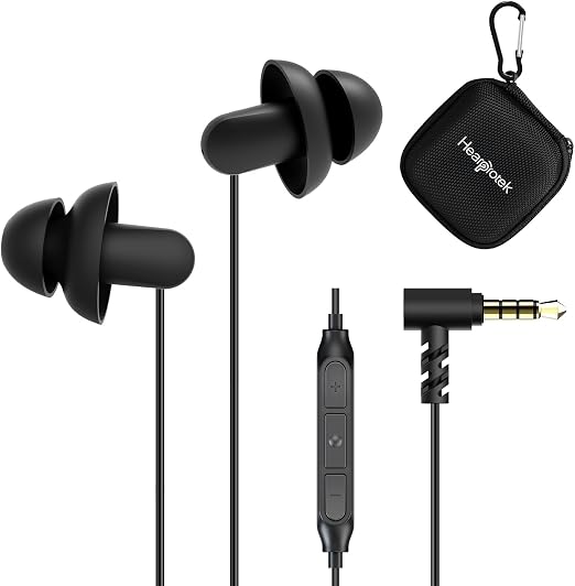 Sleep Earbuds, Hearprotek 2 Pairs Ultra Soft Lightweight Silicone Sleeping Earphone Headphones with Volume Control and mic for Side Sleeper, Snoring, Air Travel, Relaxation (Black)