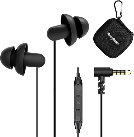 Sleep Earbuds, Hearprotek 2 Pairs Ultra Soft Lightweight Silicone Sleeping Earphone Headphones with Volume Control and mic for Side Sleeper, Snoring, Air Travel, Relaxation (Black)