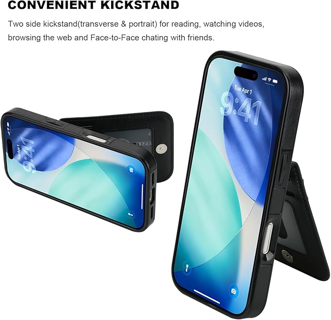 KIHUWEY Compatible with iPhone 17 Case Wallet with Credit Card Holder, Flip Premium Leather Magnetic Clasp Kickstand Heavy Duty Protective Cover for iPhone 17 6.3 Inch (Black)