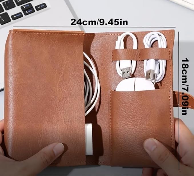 Vintage Pu leather Electronic organizer travel case,cord organizer travel, Leather charger shortage for essentials mouse, adapter, cables (vintage brown)