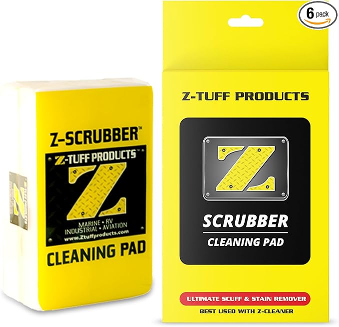 Z-Tuff Products Scrubber Pads – 6-Pack Xtra Heavy-Duty Cleaning Pads for Boats, RVs & More | All-Purpose Scuff & Grime Remover | Multi-Surface Cleaner for Fiberglass, Rubber, Vinyl & Metal and More