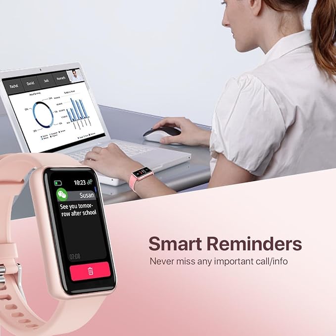 Smart Watch for Women, Slim Fitness Tracker with Heart Rate, Blood Oxygen, Sleep & Step Monitor, IP68 Waterproof Smartwatch, Lightweight Pink/Gold Bracelet Watch Compatible with Android & iPhone