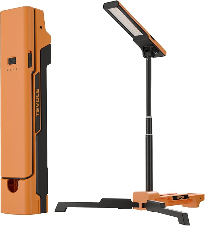 LED Work Light with Stand Foldable Tripod Lighting 1500LM Adjustable Stand for Construction, Outdoor, DIY Camping, Gift for Man Fathers Day, IP54 Waterproof, Rechargeable Battery with Type-C Charging