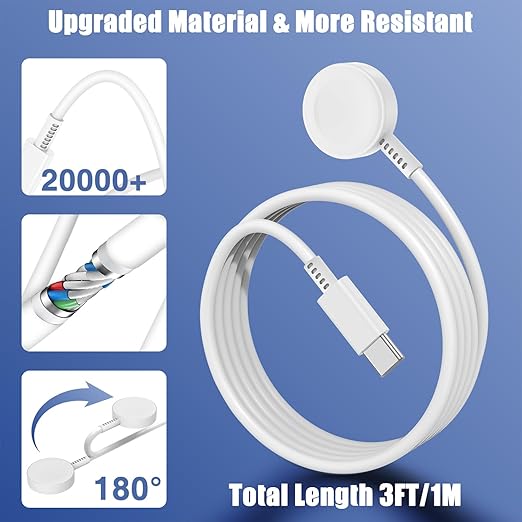 2Pack for Apple Watch Charger USB C Magnetic iWatch Charger Cable Fast Charging Cord Compatible with Watch Ultra2 Ultra Series 9 8 7 6 SE SE2 5 4 3 2 1-3FT(1M) White