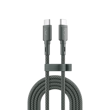 Clemm USB C to USB C Cable 60W 7.2ft, Fast Charging Nylon Braided Type C Charger Cord, USB 3.2 Long Lifespan, Compatible with iPhone 17/16/15, Samsung Galaxy S25/S24, iPad Pro, MacBook Pro, Gray